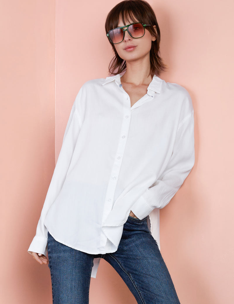 BT Oversized Button Front Shirt in White Front View