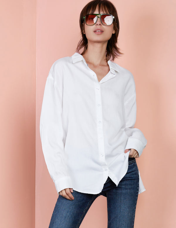 BT Oversized Button Front Shirt in White Front View