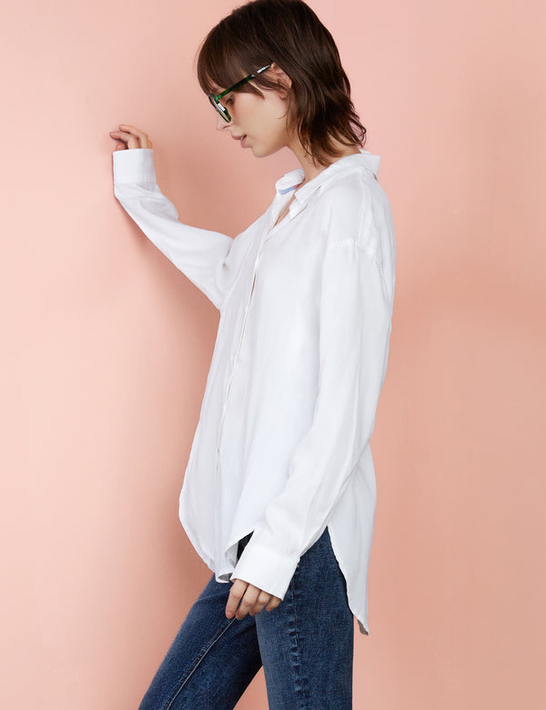 BT Oversized Button Front Shirt in White Side View