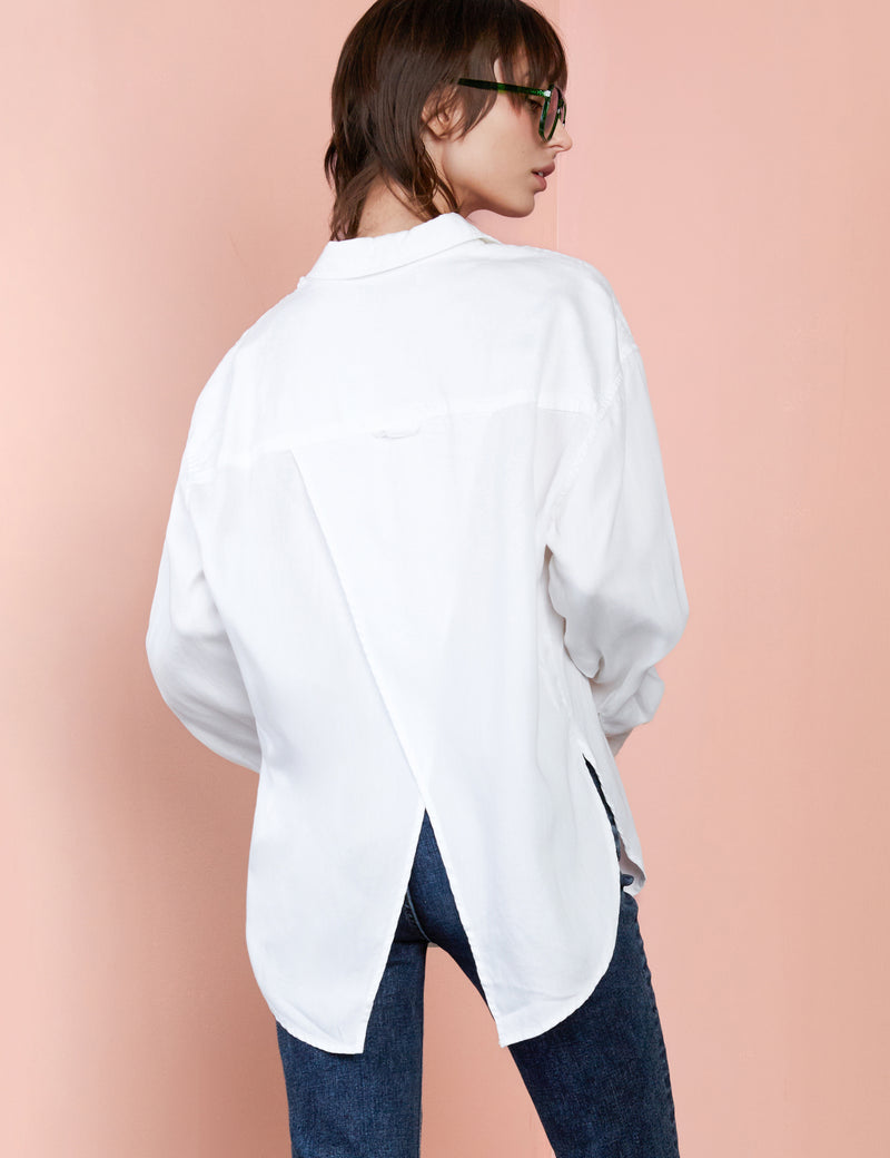 BT Oversized Button Front Shirt in White Back View
