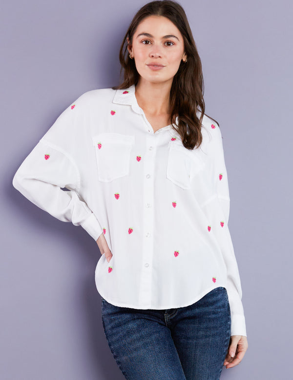 Women's White Shirt with Berry Embroidery