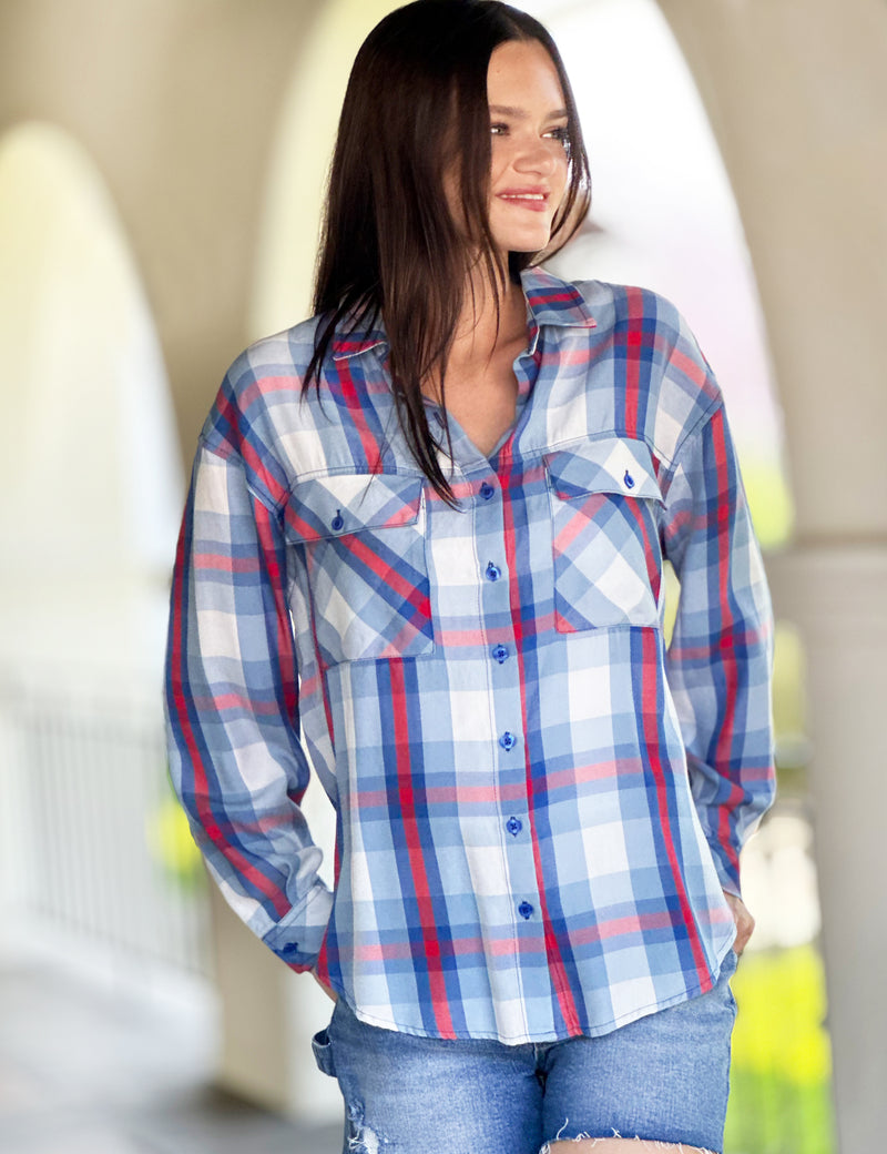 blue plaid dress shirt Light Gingham | Mizzen + Main everyday style Alexander in Blue & Red