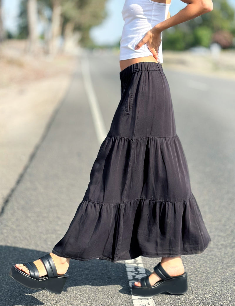 Women's Designer Tiered Button Front Maxi Skirt