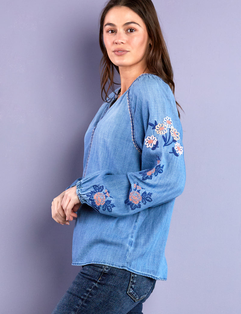 Women's Designer Boho Chic Floral Embroidered Peasant Top