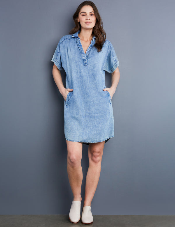 Women's Designer Denim Pop-Over Dress