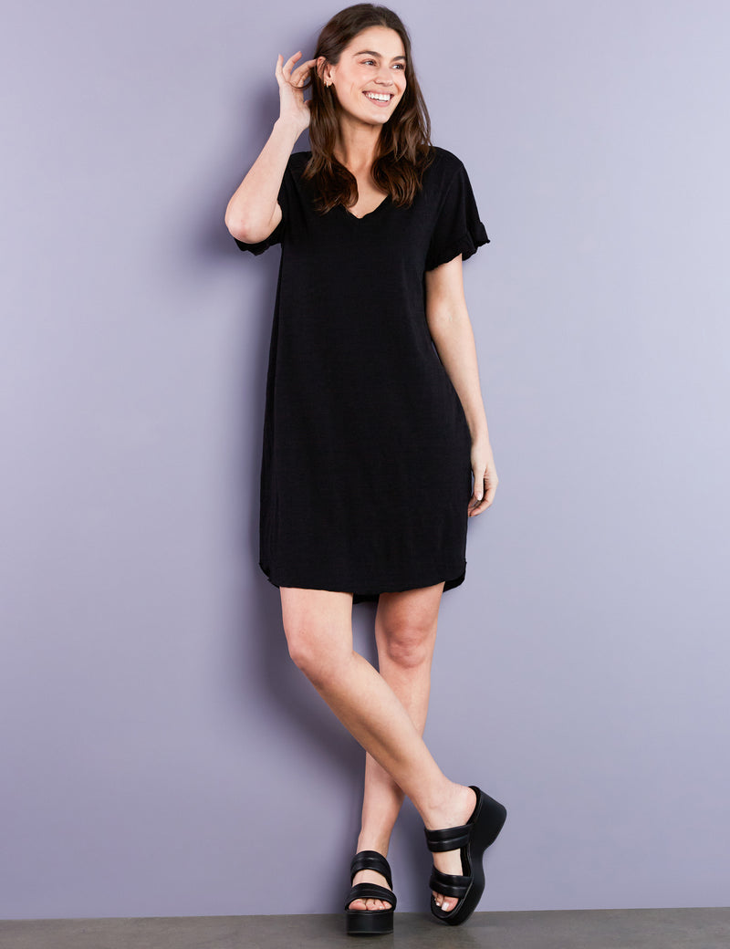 Ruffle V Neck T-Shirt Dress