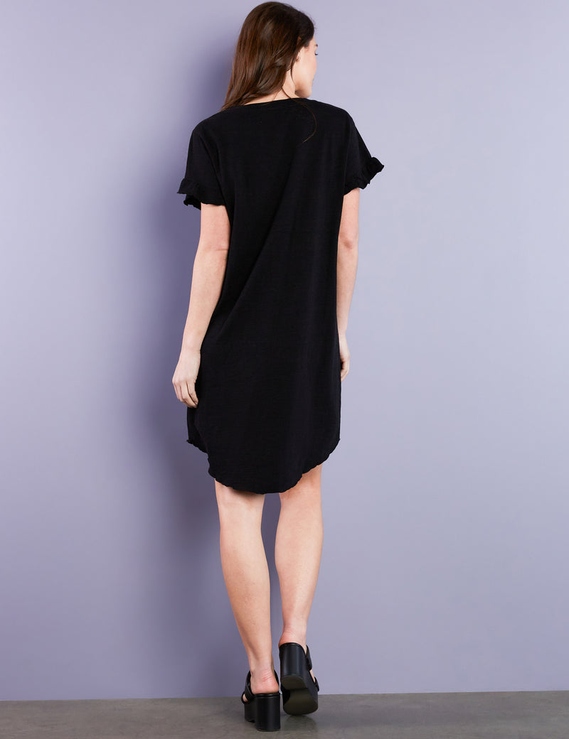Womens Ruffle V-Neck T-Shirt Dress Billy T Black / S Womens Ruffle V-Neck T-Shirt Dress Billy T Black / S