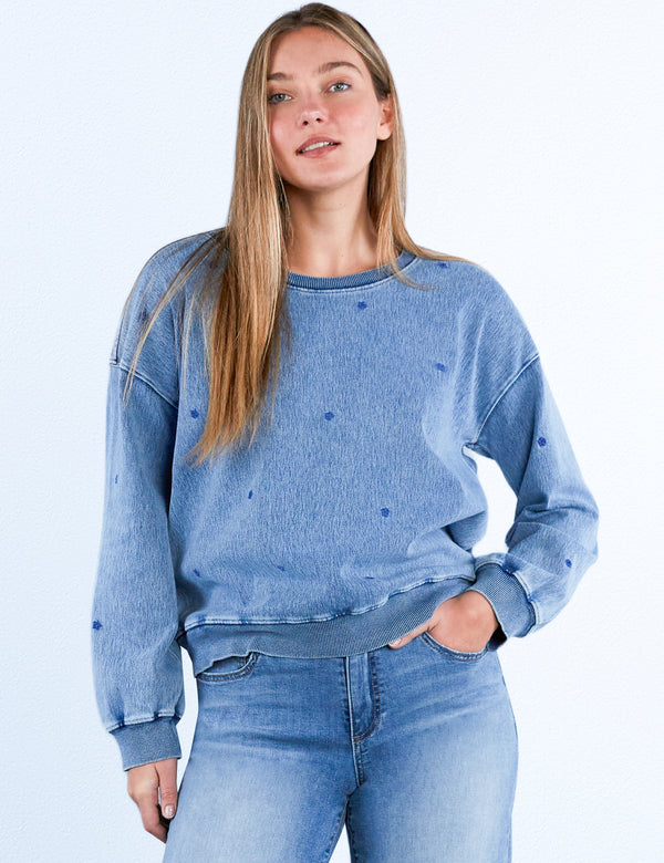 Denim Blue Star Embroidery Sweatshirt