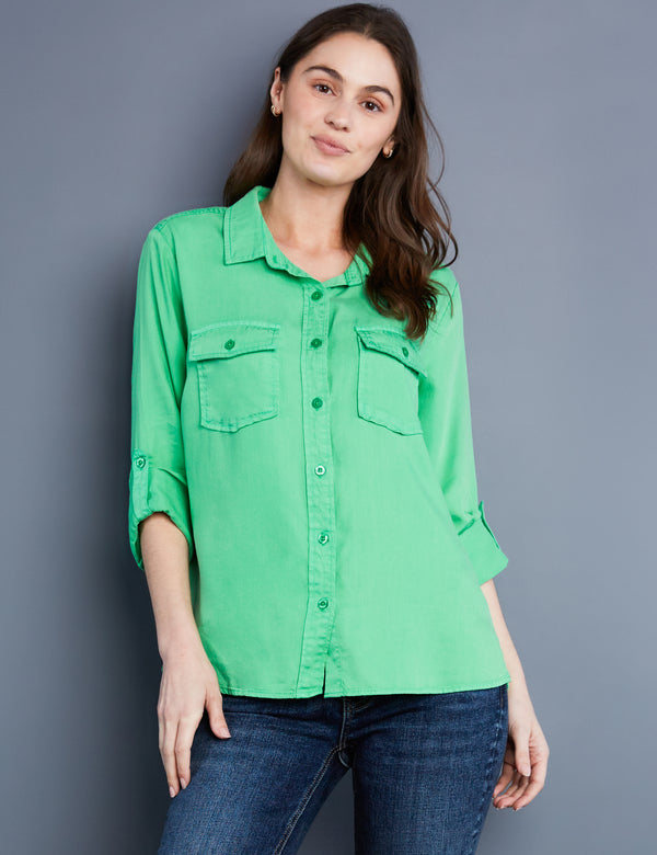 Women's Designer Bright Green Button Down Shirt
