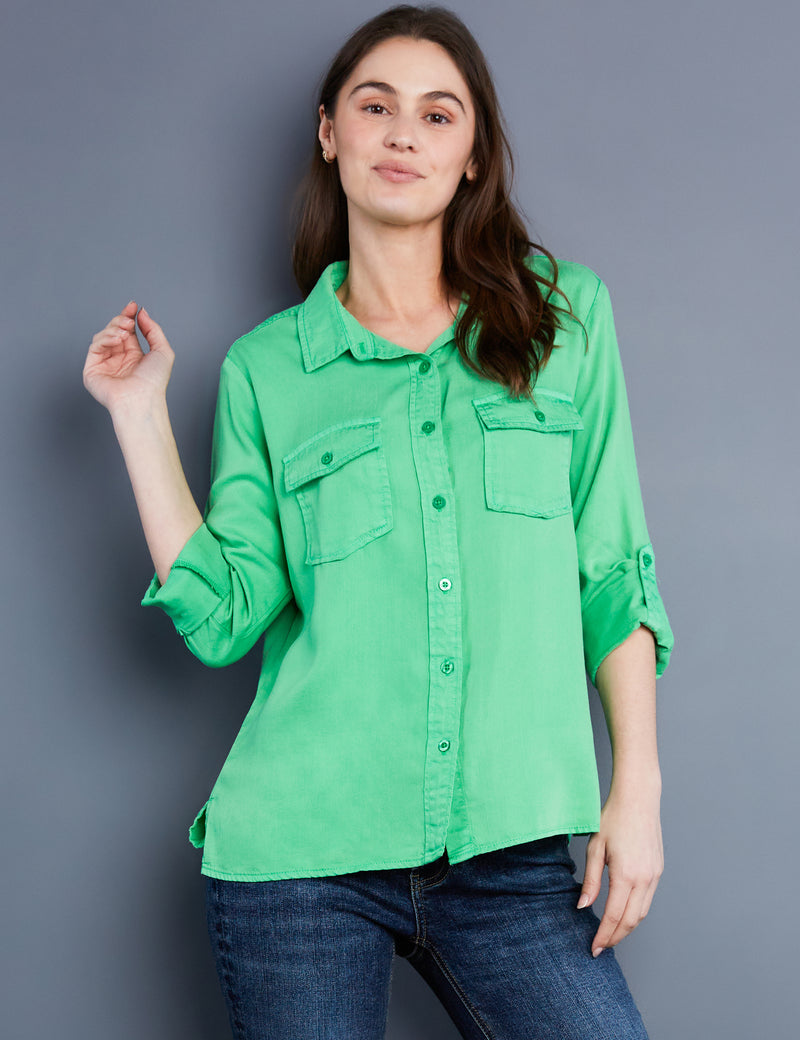Women's Designer Bright Green Button Down Shirt