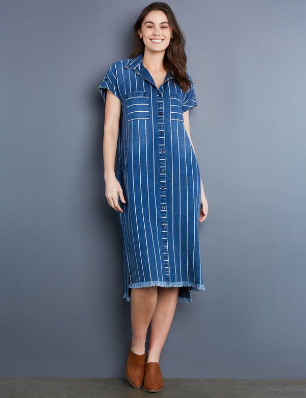 Women's Designer Chill Stripe Denim Shirtdress