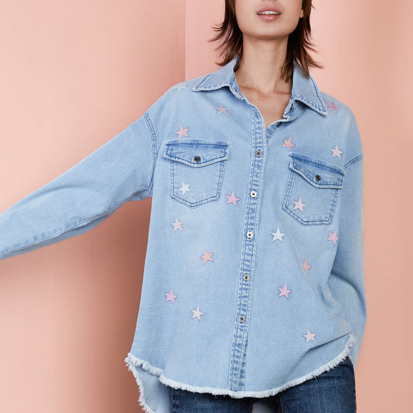 【SATIIIZ】Denid Star Embroidered T-Shirt BT6695TDENIM_42749_600x600_cro