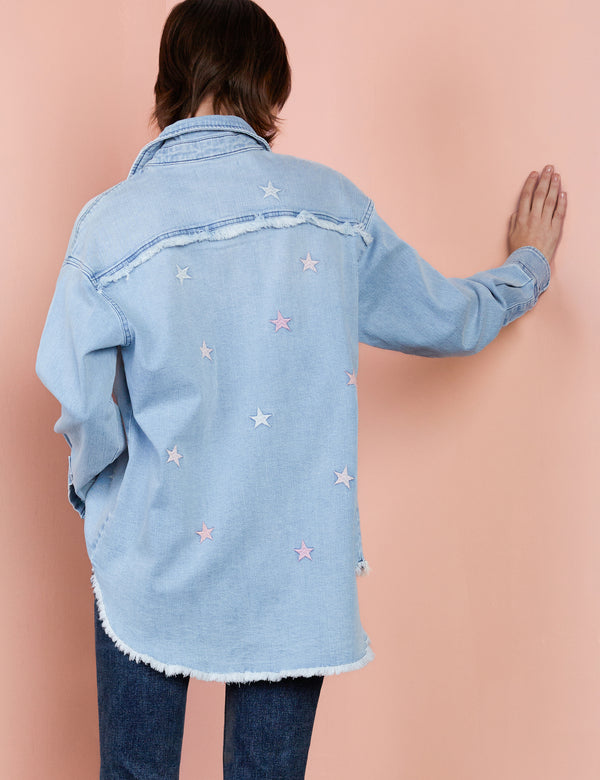 Denim Star Embroidery Shirt Back View