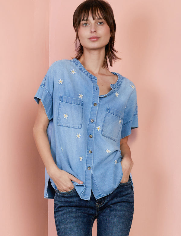 Sweet Daisy Shirt in Denim Front View