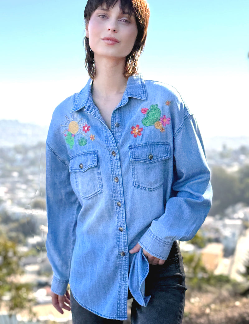 Wild Cactus Embroidered Shirt