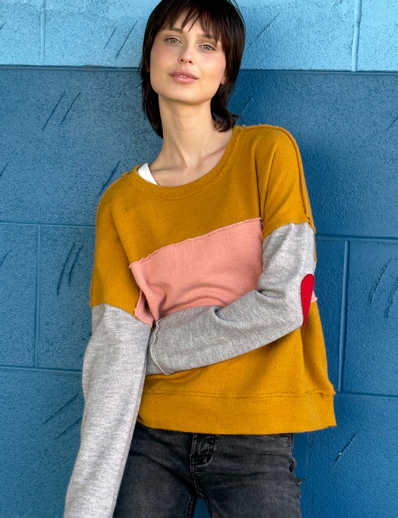 Colorblock Top Women’s Colorblock Heart Elbow Patch Top – Billy – billytshop
