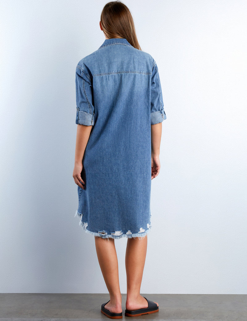 Heart Pocket Denim Shirtdress