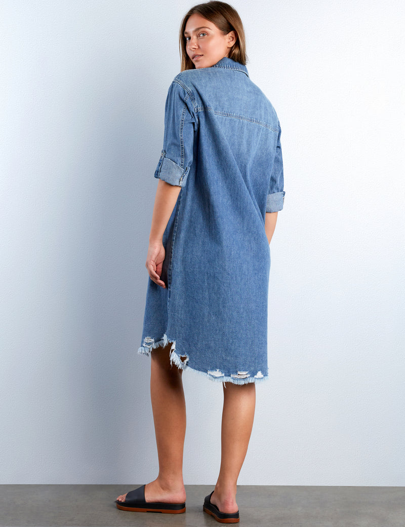 Heart Pocket Denim Shirtdress