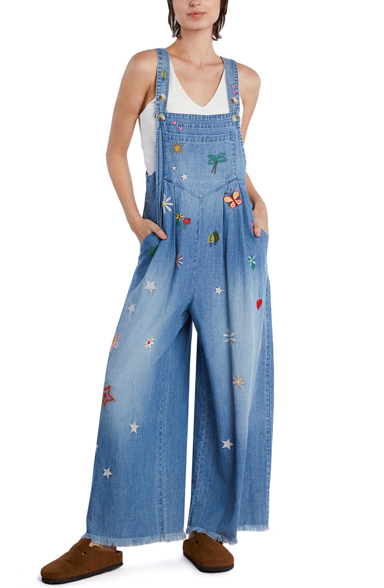 Women's Ooh La La Denim Embroidered Overalls – billytshop