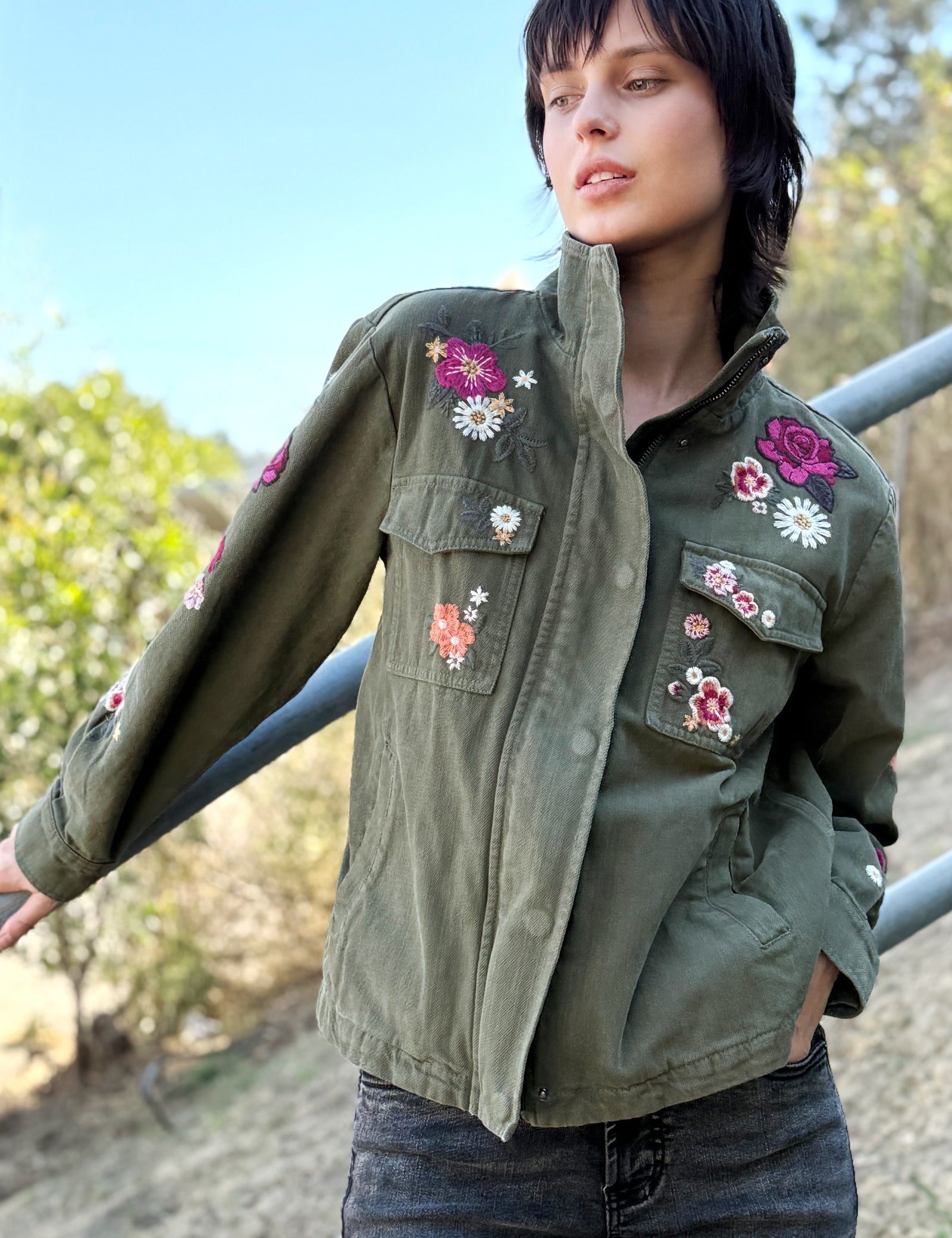 Women's Embroidered Flower Camp Jacket – Billy T – billytshop