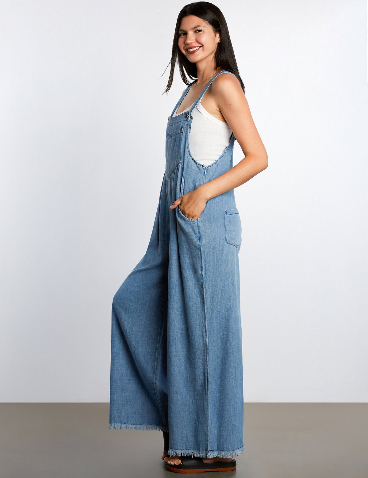 chinese dress ladies Classic Wash Denim Overall Maxi Dress – Tibi Official main image 1