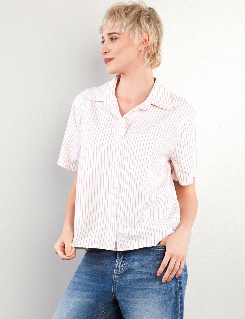 Women's Fashion Berry Pinstripes Pleated Shirt