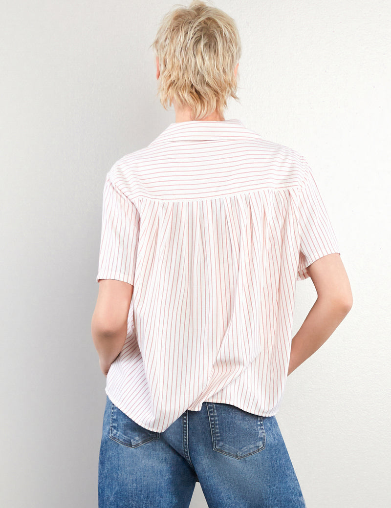 Women's Fashion Berry Pinstripes Pleated Shirt