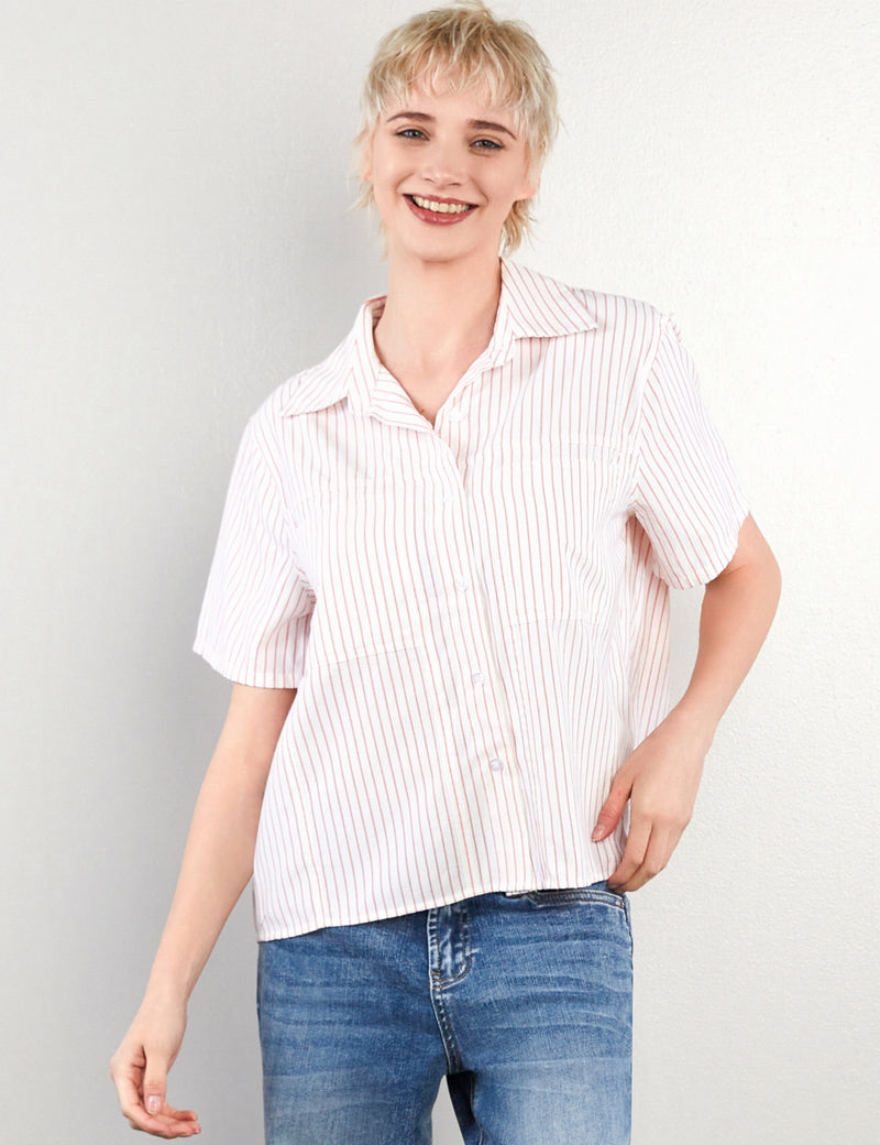 Women's Fashion Berry Pinstripes Pleated Shirt