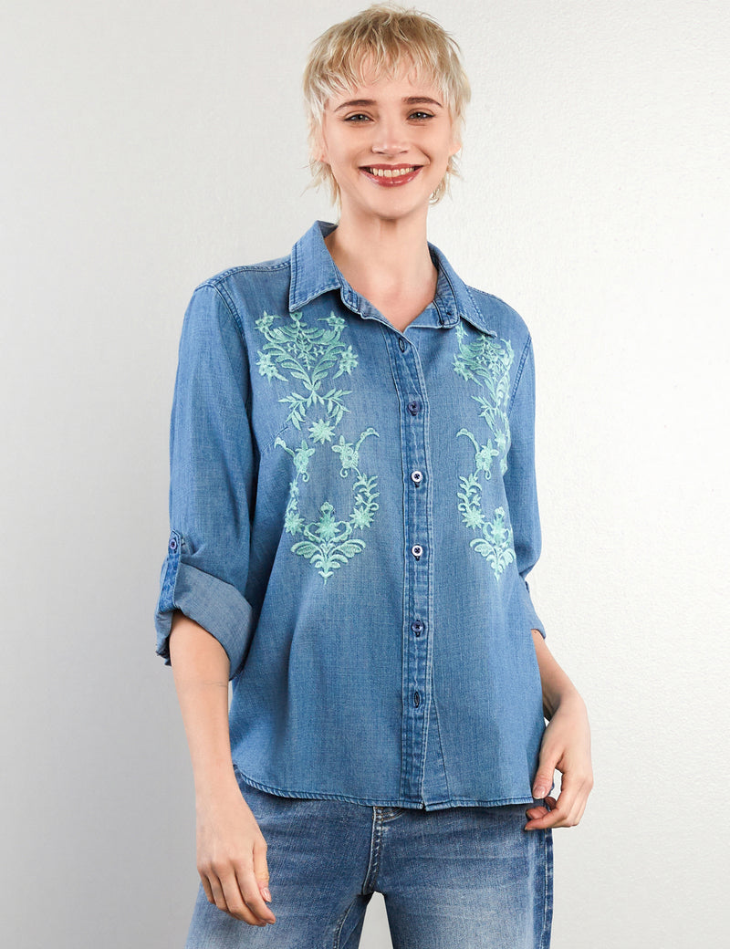 Embroidery Classic Denim Button Up Shirt