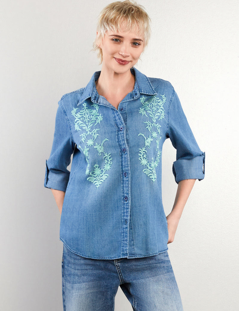 Embroidery Classic Denim Button Up Shirt