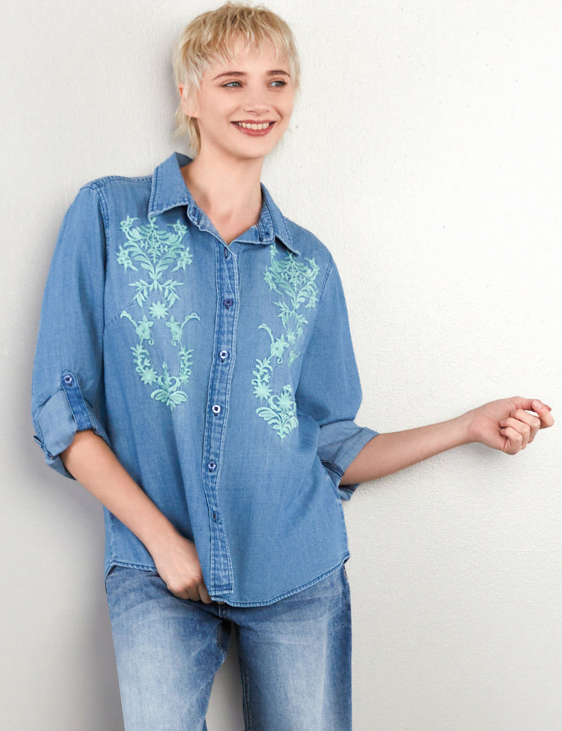 Embroidery Classic Denim Button Up Shirt
