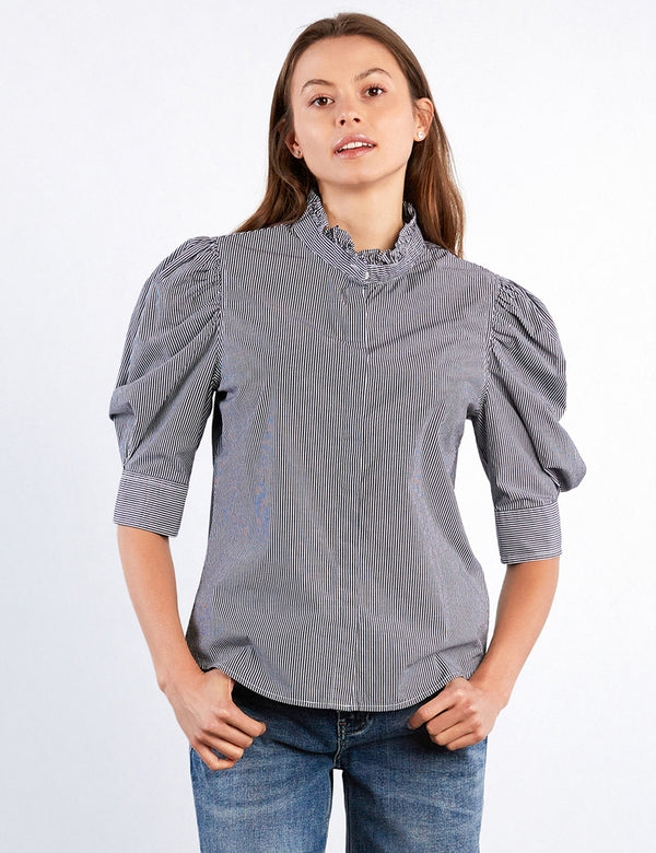 Women's Fashion Almost Black Stripes Super Puff Shirt