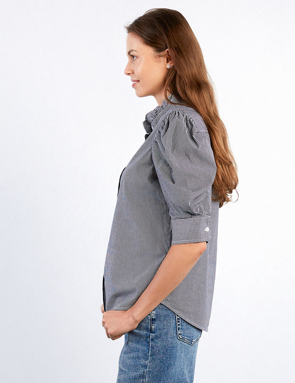 Women's Fashion Almost Black Stripes Super Puff Shirt