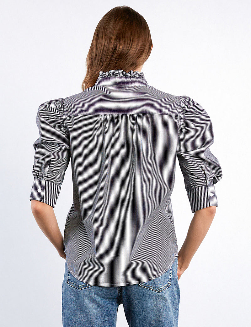 Women's Fashion Almost Black Stripes Super Puff Shirt