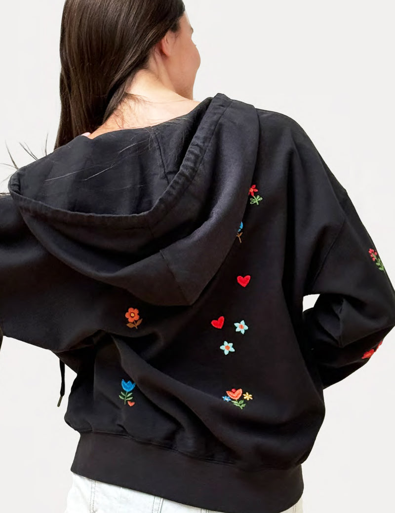 Flower Patch Floral Embroidery Zip Hoodie – Billy T – billytshop