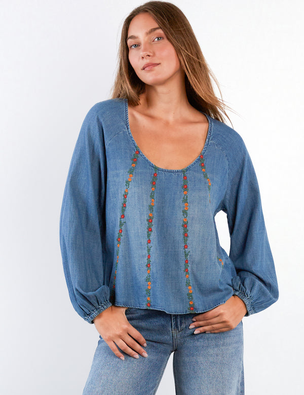 Women's Fashion Denim Floral Wall Paper Top