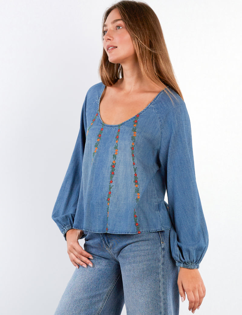 Women's Fashion Denim Floral Wall Paper Top