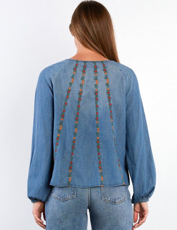 Women's Fashion Denim Floral Wall Paper Top