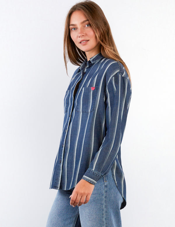 Women's Fashion Indigo Cabana Str Worry-free Ruffle Shirt