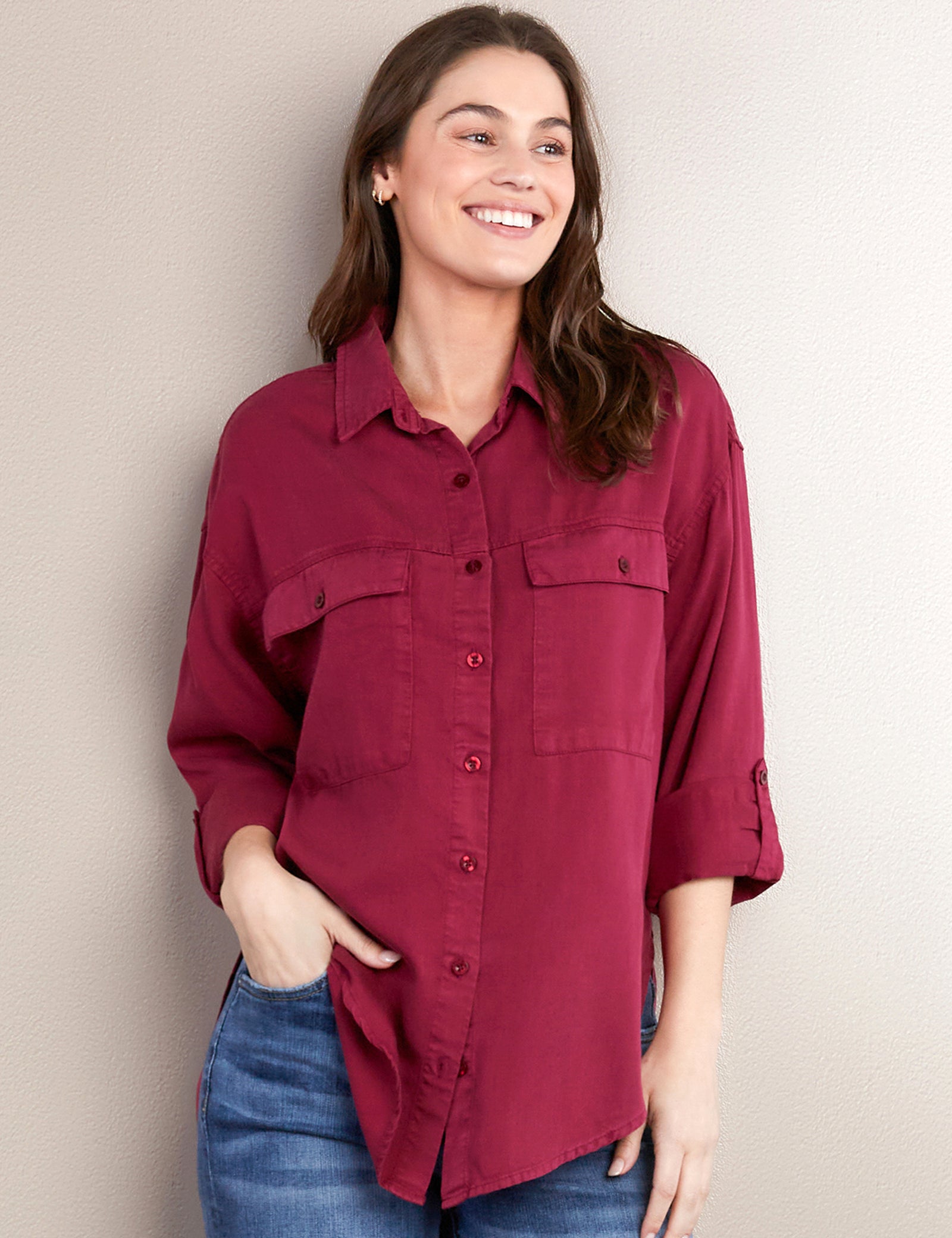 berry dress shirt Men's Long Convertible Collar Dress Shirt with Free Cufflink