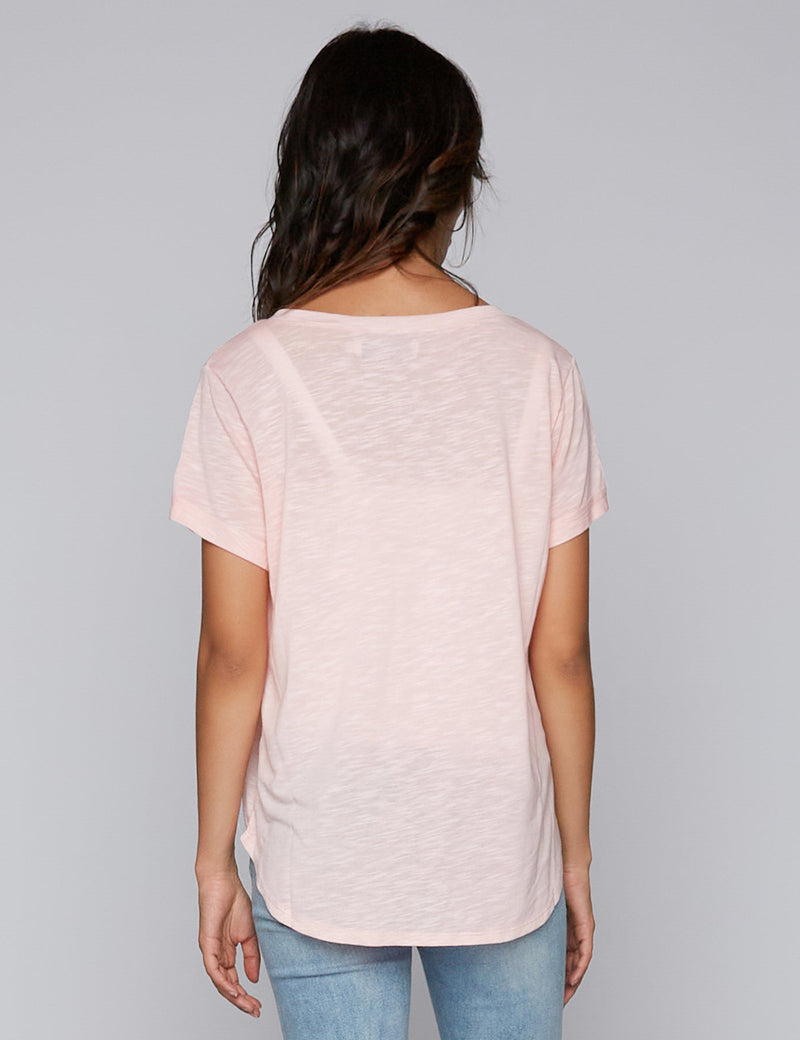 High-End Women's Fashion Brand Pink Slub V-Neck Tee