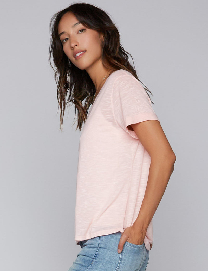 High-End Women's Fashion Brand Pink Slub V-Neck Tee