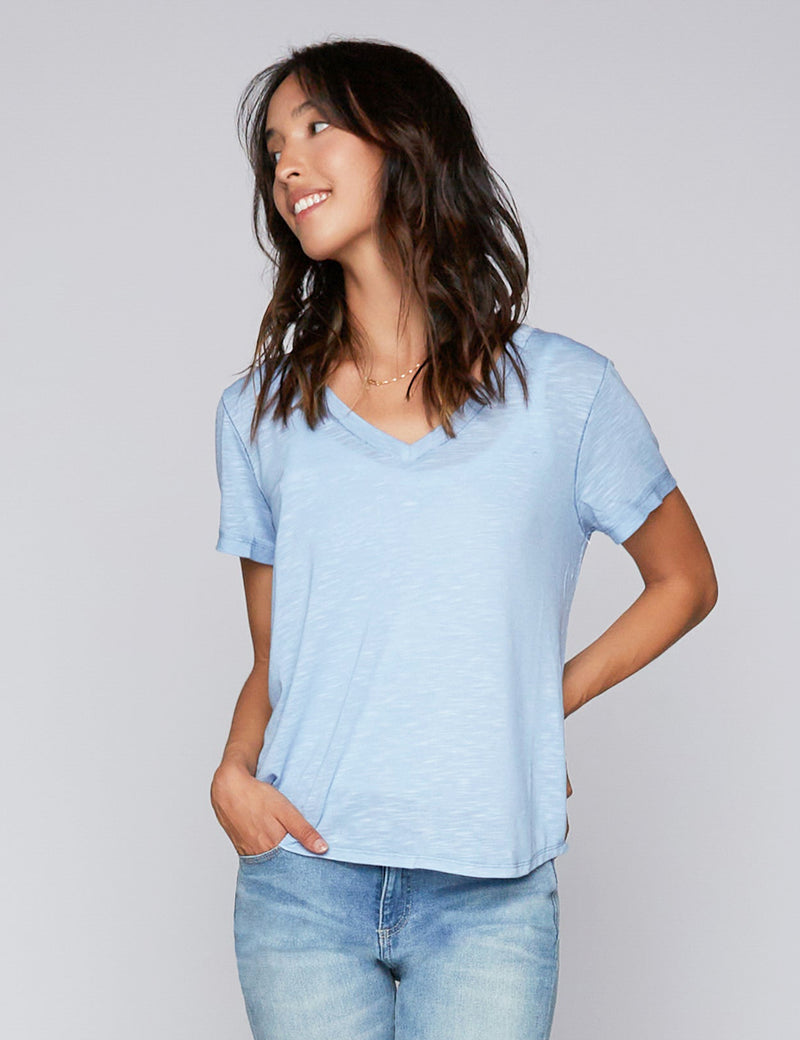 High-End Women's Fashion Brand Slub V-Neck Tee