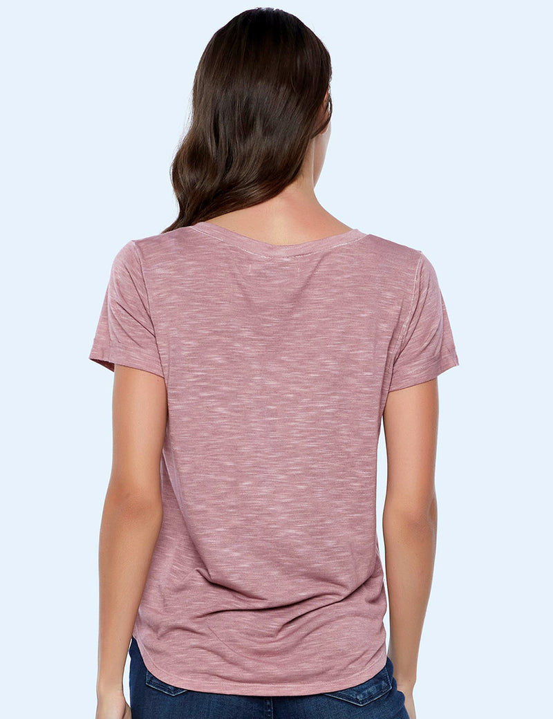 High-End Women's Fashion Brand Slub V-Neck Tee in Mauve