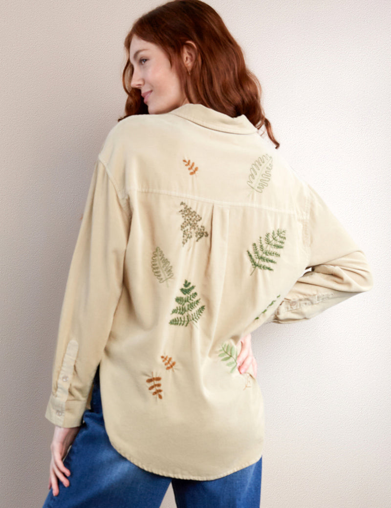 Women's Fashion Brand Botanical Embroidered Corduroy Shirt