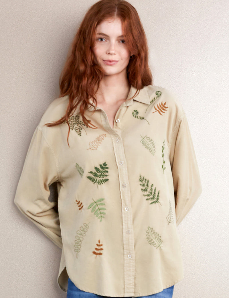 Women's Fashion Brand Botanical Embroidered Corduroy Shirt