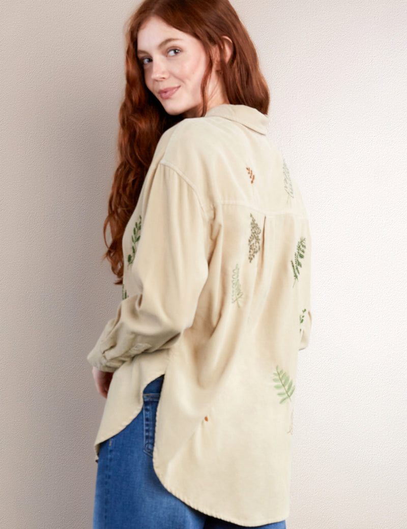 Women's Fashion Brand Botanical Embroidered Corduroy Shirt