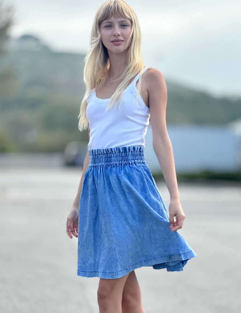 Women's Smocked Waist Soft Denim Mini Skirt