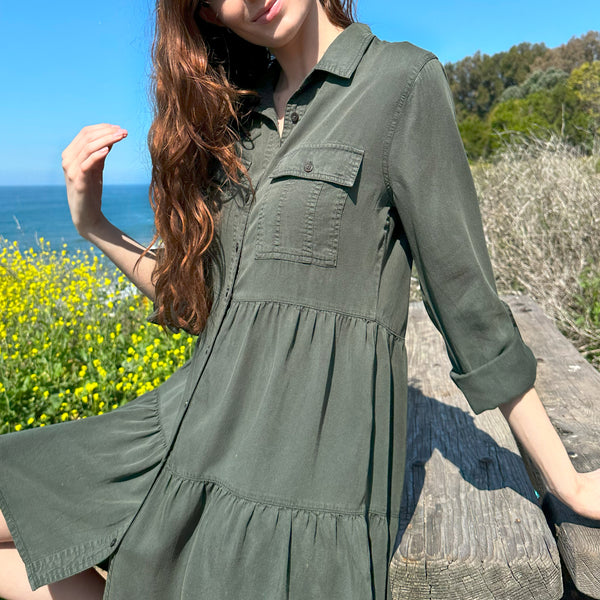 Women’s Brunch Button Front Dress – Billy T Camp Green / L