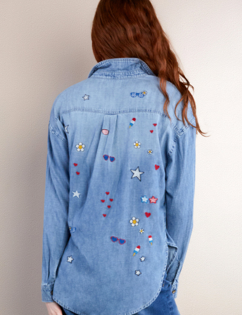 Women's Fashion Brand Celebration Embroidered Denim Shirt